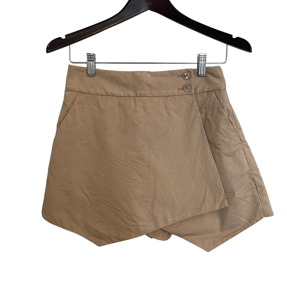 Veronica Beard Khaki Linen Blend Asymmetrical Wrap Skort Tan Size 4